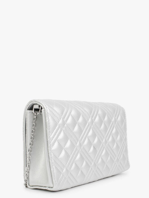 Diamond Quilt Flapover Silver Cross-Body Bag