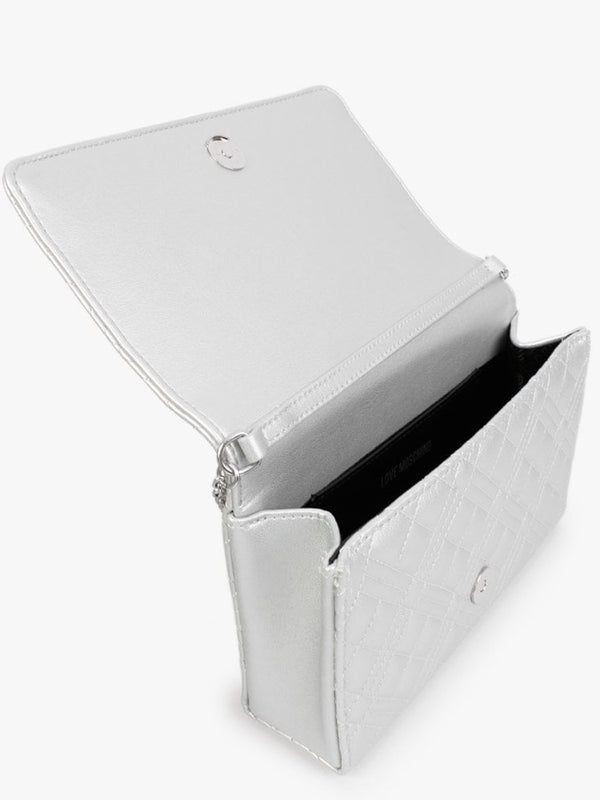 Diamond Quilt Flapover Silver Cross-Body Bag