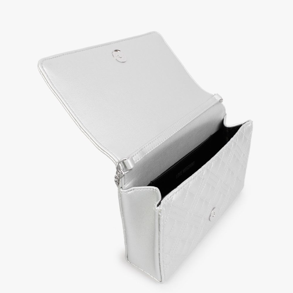 Diamond Quilt Flapover Silver Cross-Body Bag