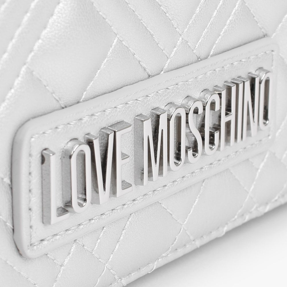 Diamond Quilt Flapover Silver Cross-Body Bag
