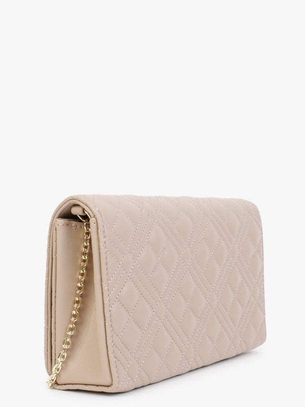 Diamond Quilt Flapover Taupe Cross-Body Bag