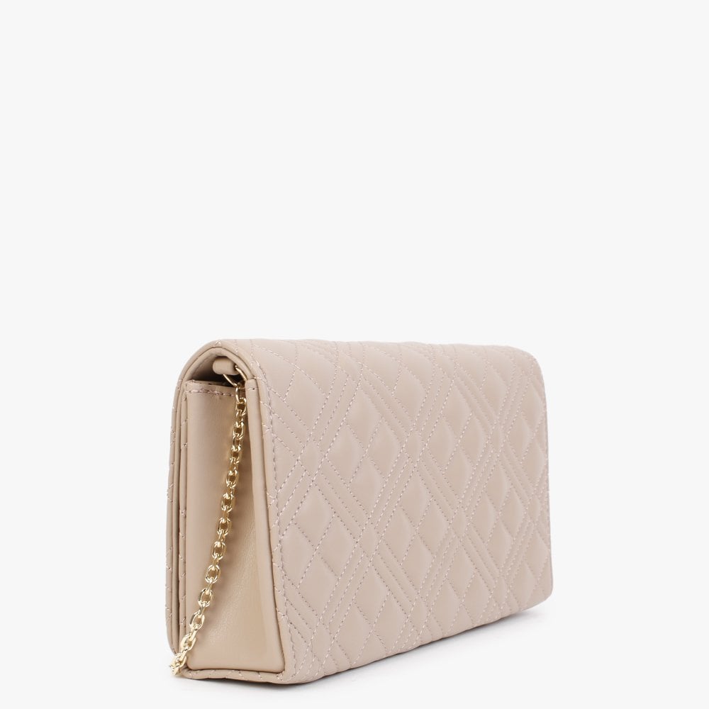 Diamond Quilt Flapover Taupe Cross-Body Bag