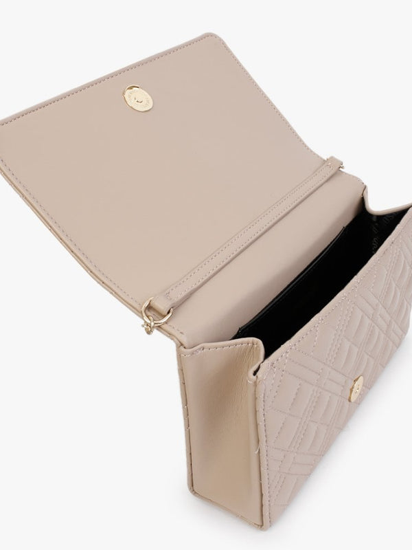 Diamond Quilt Flapover Taupe Cross-Body Bag