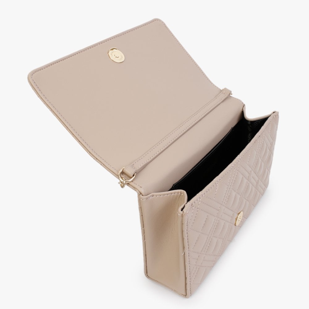Diamond Quilt Flapover Taupe Cross-Body Bag