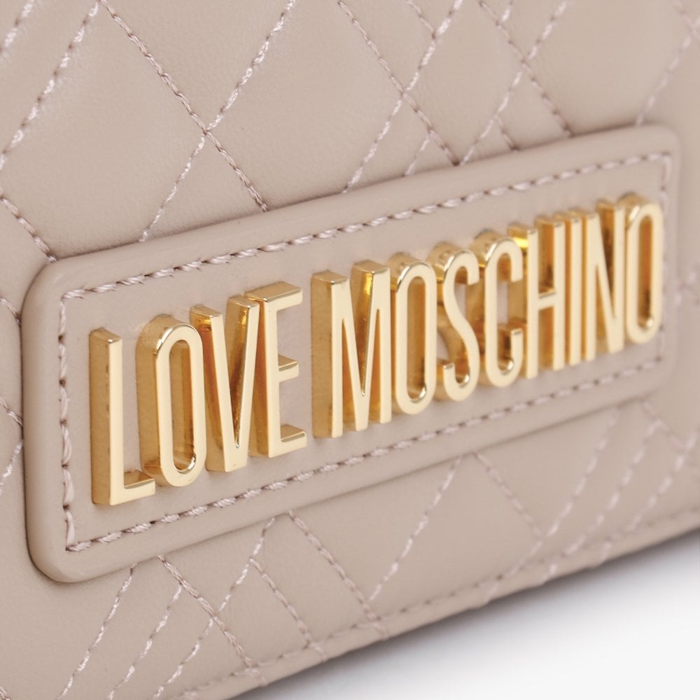 Diamond Quilt Flapover Taupe Cross-Body Bag