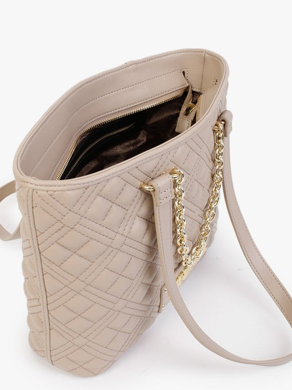 Diamond Quilt Taupe Shopper Bag