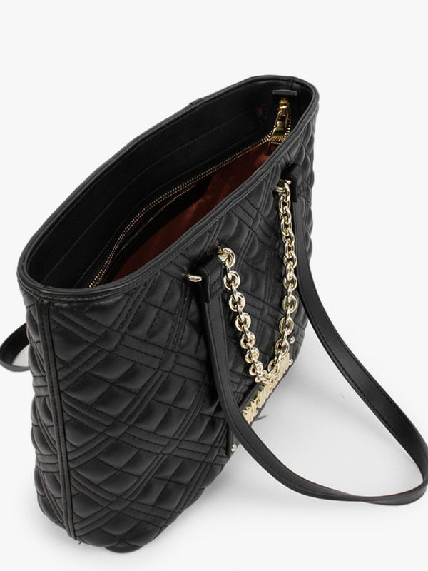 Diamond Quilt Black Shopper Bag