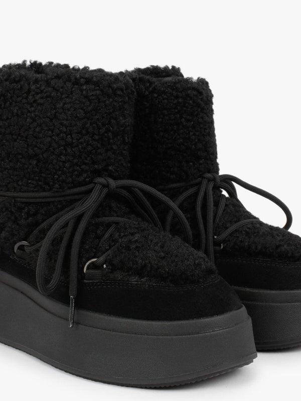 Moboo Black Faux Shearling Nylon Ankle Boots