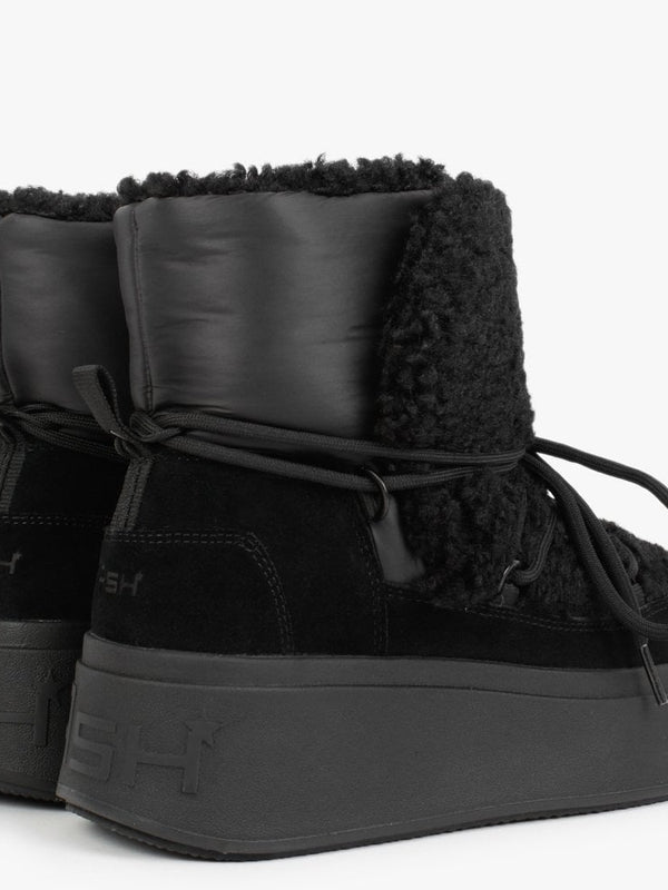 Moboo Black Faux Shearling Nylon Ankle Boots