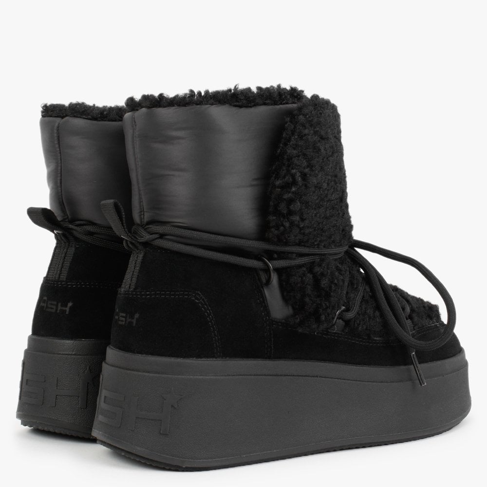 Moboo Black Faux Shearling Nylon Ankle Boots
