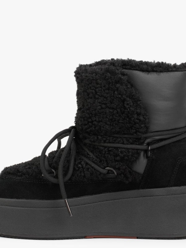 Moboo Black Faux Shearling Nylon Ankle Boots
