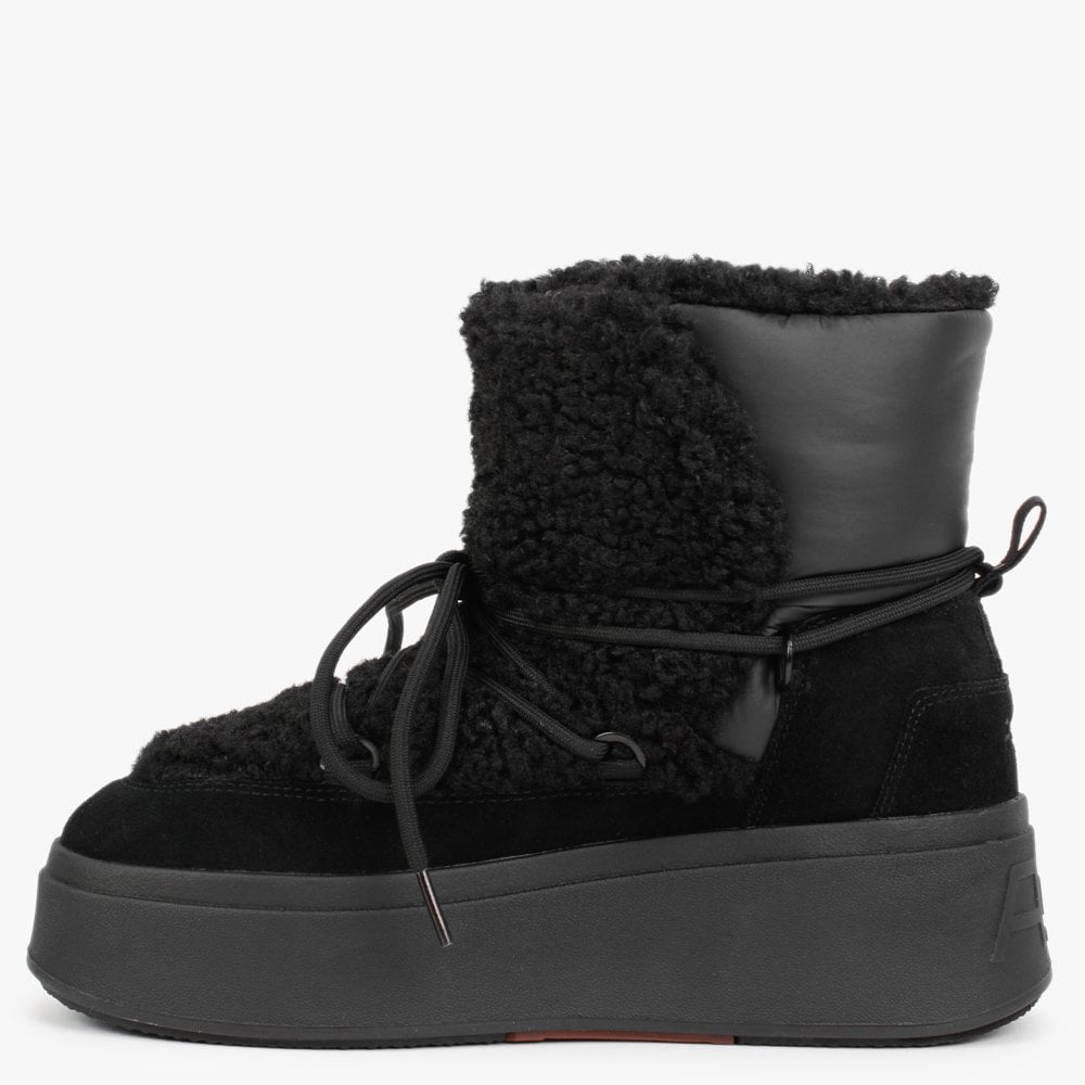 Moboo Black Faux Shearling Nylon Ankle Boots
