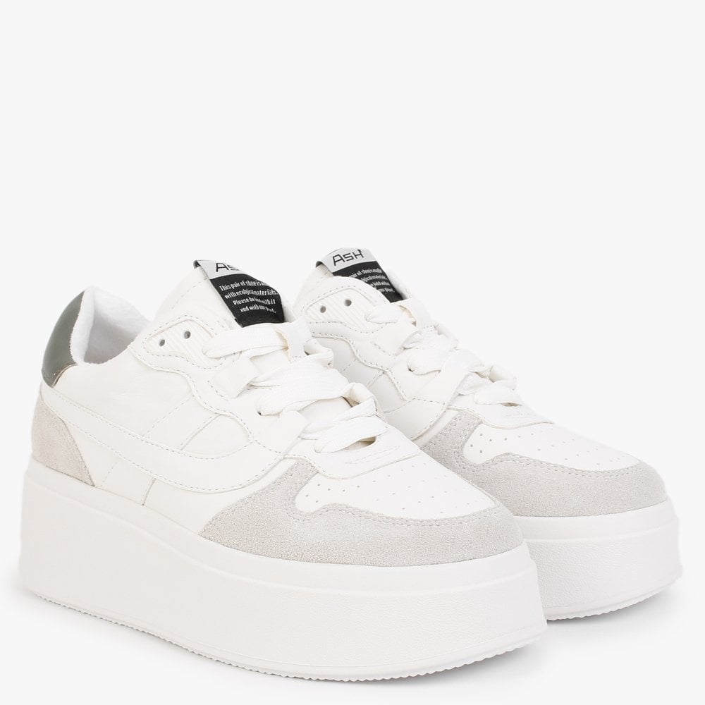 Match It Off White Chrome Free Leather & Suede Flatform Trainers