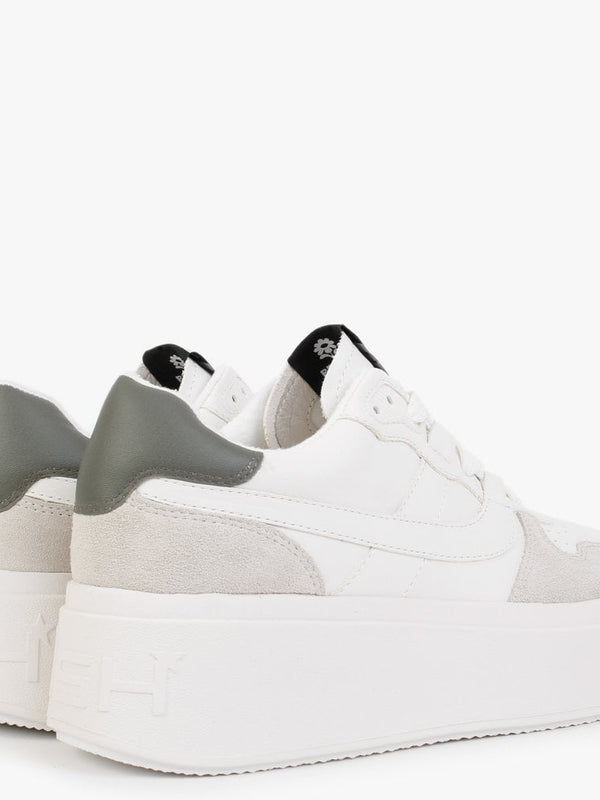 Match It Off White Chrome Free Leather & Suede Flatform Trainers
