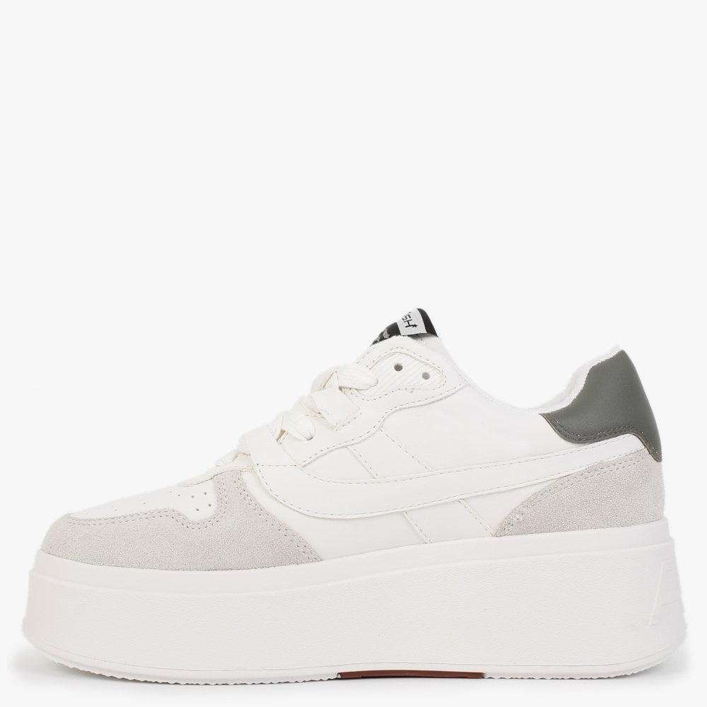 Match It Off White Chrome Free Leather & Suede Flatform Trainers