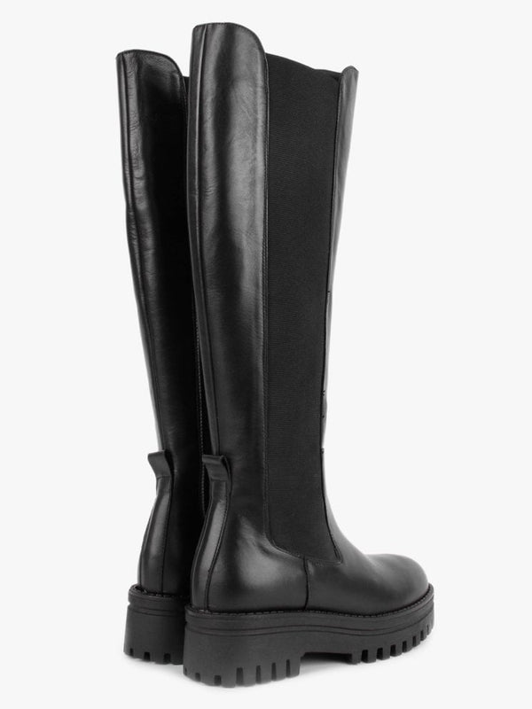 Fleat Black Leather Chelsea Knee Boots