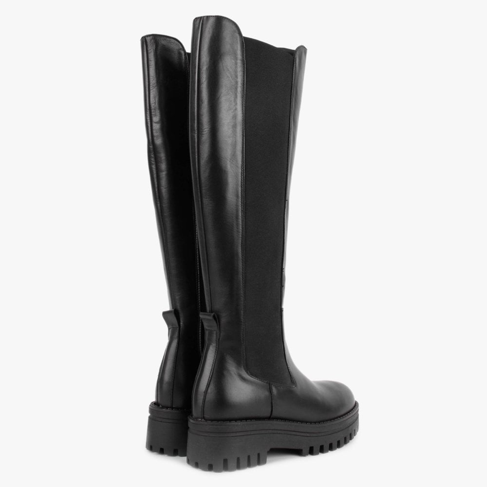 Fleat Black Leather Chelsea Knee Boots