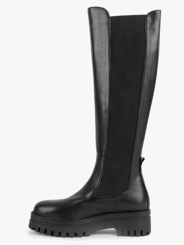 Fleat Black Leather Chelsea Knee Boots