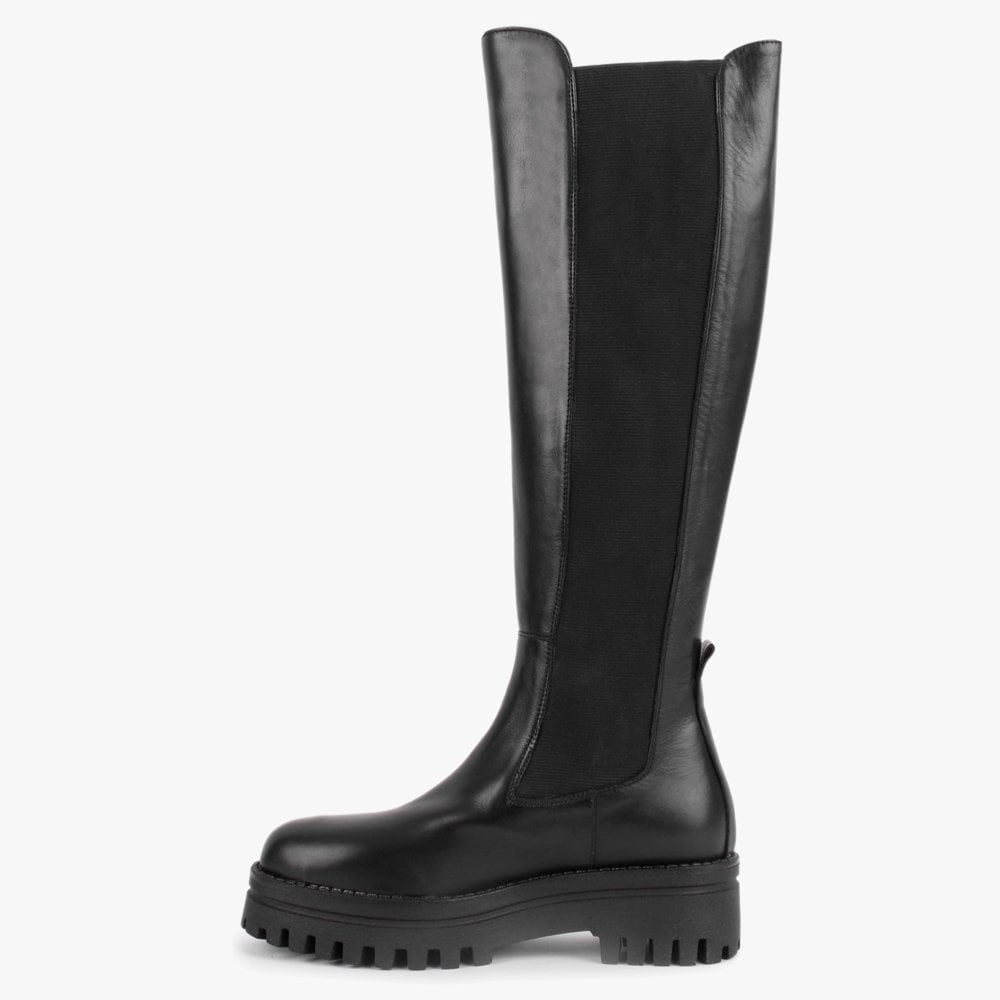 Fleat Black Leather Chelsea Knee Boots