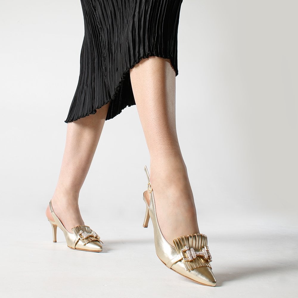 Alunar Gold Leather Sling Back Heels