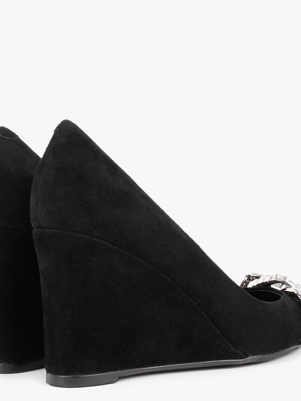 Sochain Black Suede Embellished Wedge Court Shoes
