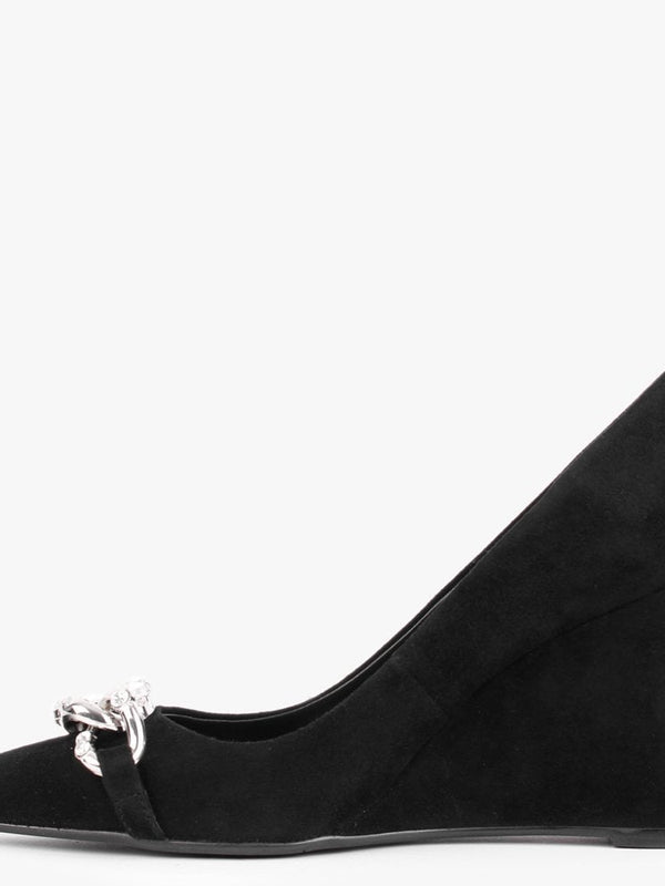 Sochain Black Suede Embellished Wedge Court Shoes
