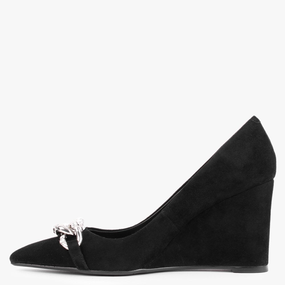 Sochain Black Suede Embellished Wedge Court Shoes