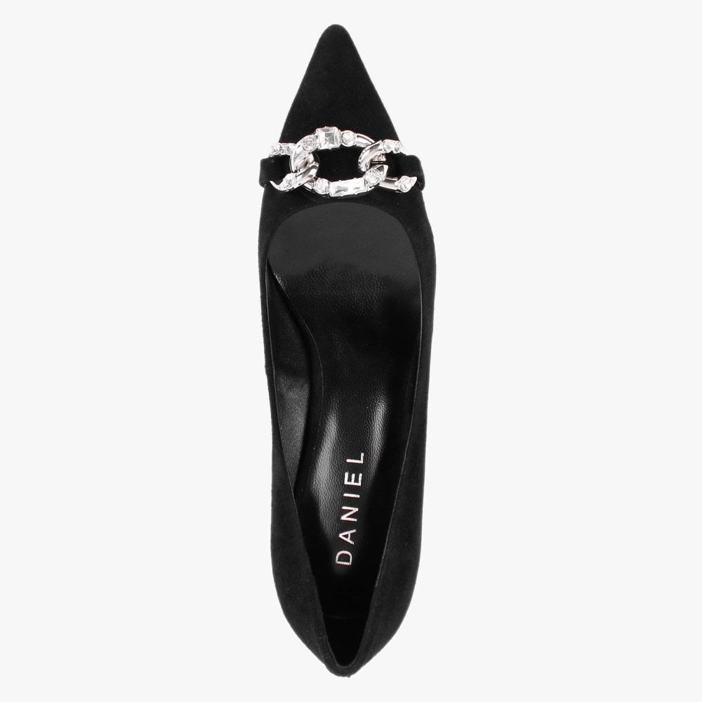 Sochain Black Suede Embellished Wedge Court Shoes