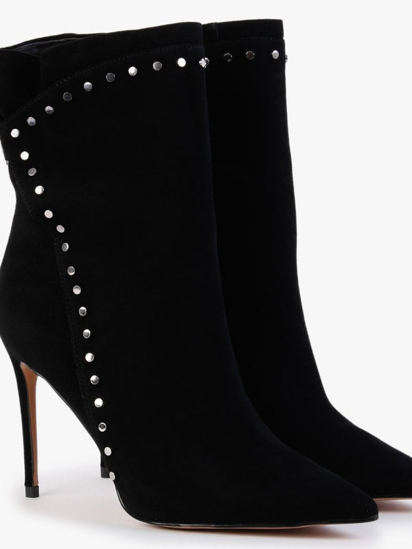 Sassy Black Suede Studded Stiletto Heel Ankle Boots
