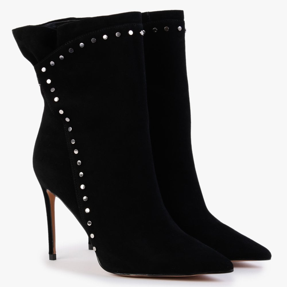 Sassy Black Suede Studded Stiletto Heel Ankle Boots
