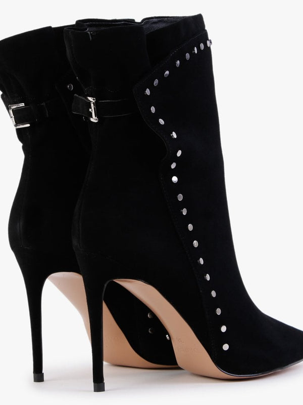 Sassy Black Suede Studded Stiletto Heel Ankle Boots