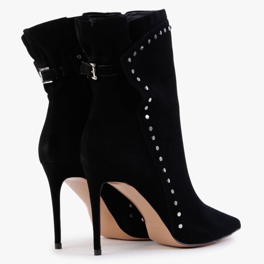 Sassy Black Suede Studded Stiletto Heel Ankle Boots