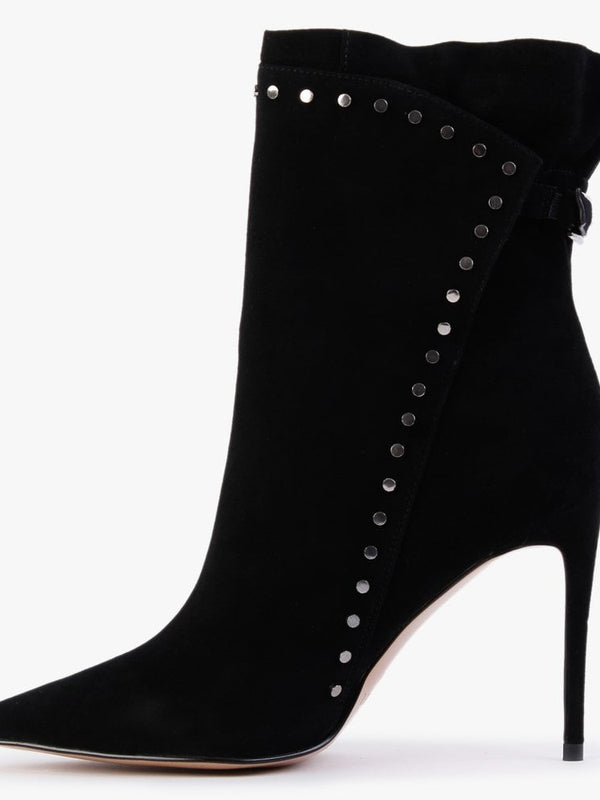 Sassy Black Suede Studded Stiletto Heel Ankle Boots