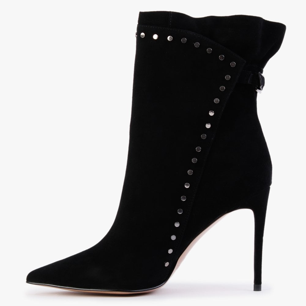 Sassy Black Suede Studded Stiletto Heel Ankle Boots