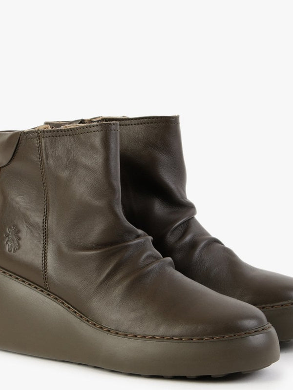 Dabe Dark Green Leather Wedge Ankle Boots