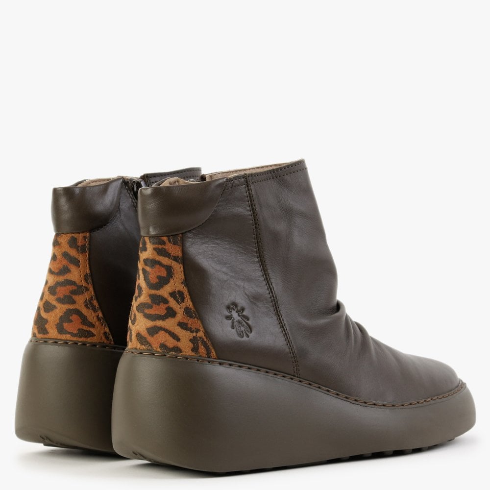 Dabe Dark Green Leather Wedge Ankle Boots
