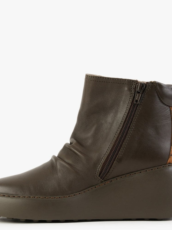 Dabe Dark Green Leather Wedge Ankle Boots