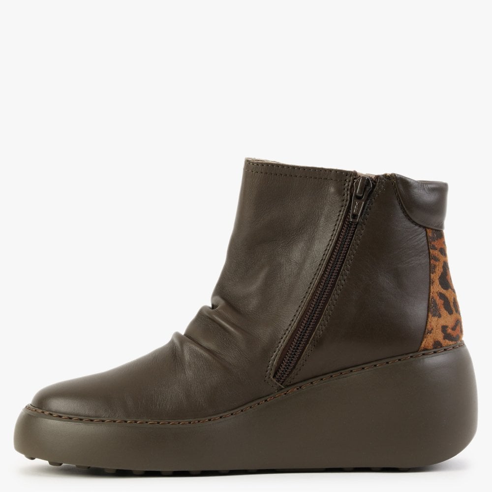 Dabe Dark Green Leather Wedge Ankle Boots
