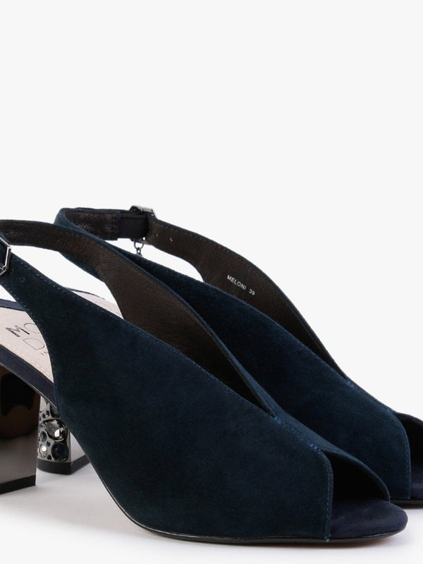 Meloni Navy Suede Embellished Heeled Sandals
