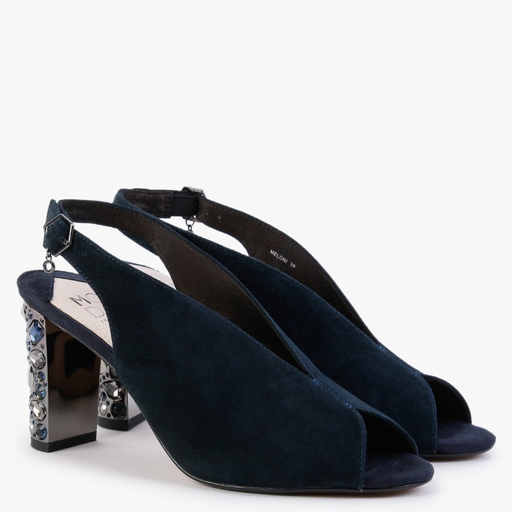 Meloni Navy Suede Embellished Heeled Sandals