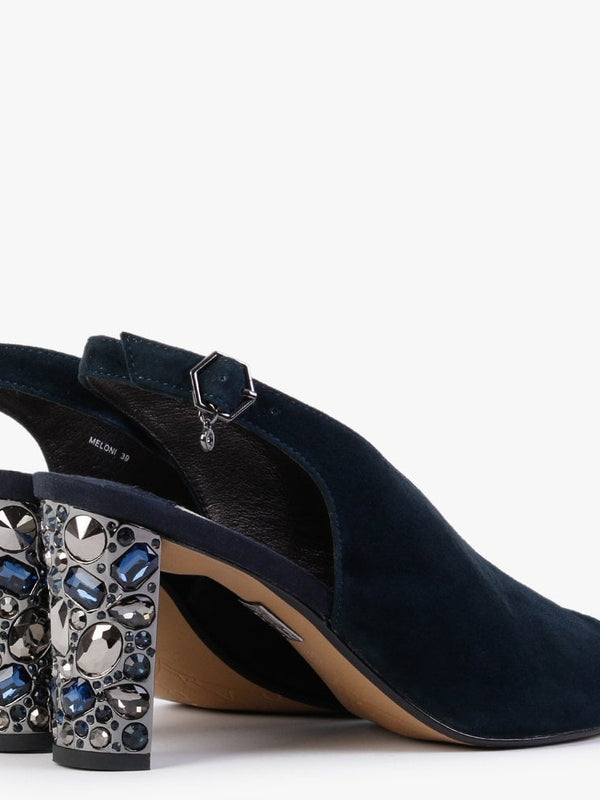 Meloni Navy Suede Embellished Heeled Sandals