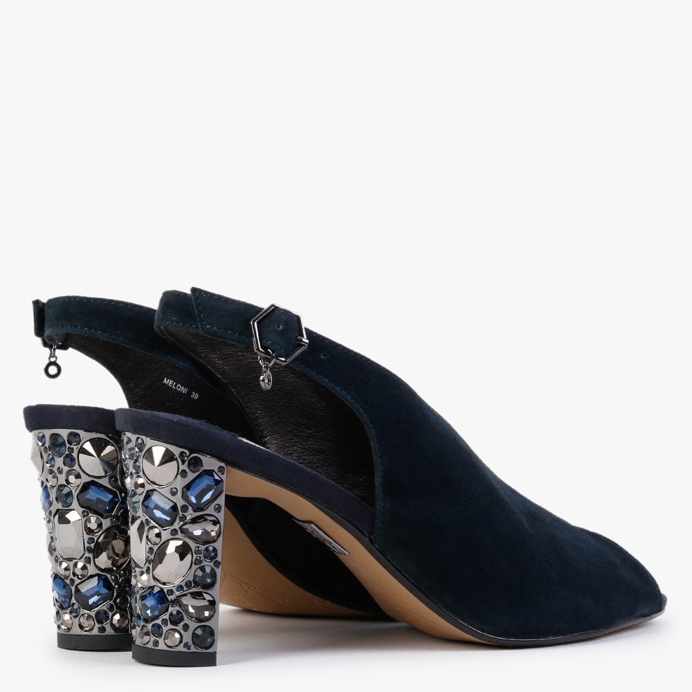 Meloni Navy Suede Embellished Heeled Sandals