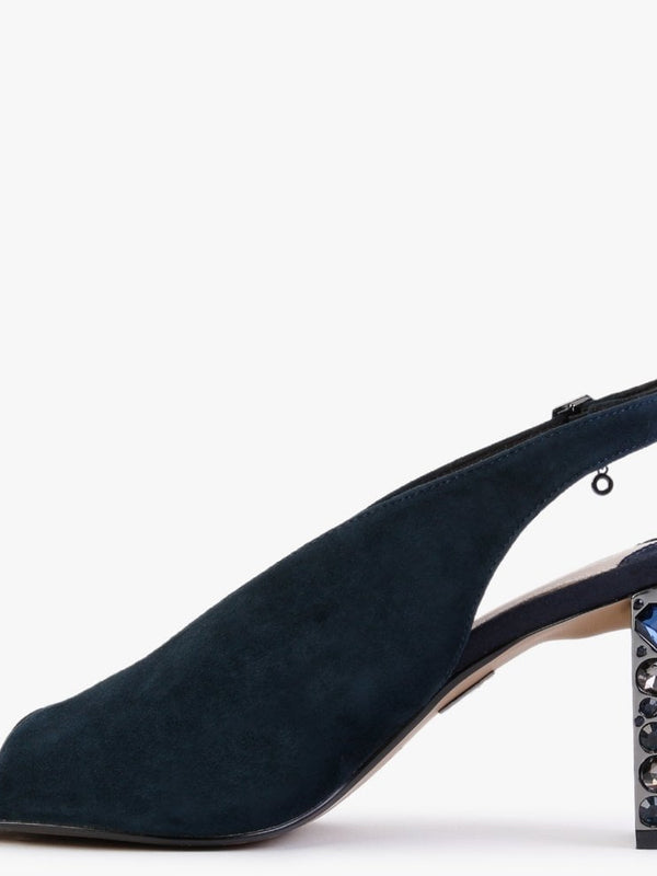 Meloni Navy Suede Embellished Heeled Sandals