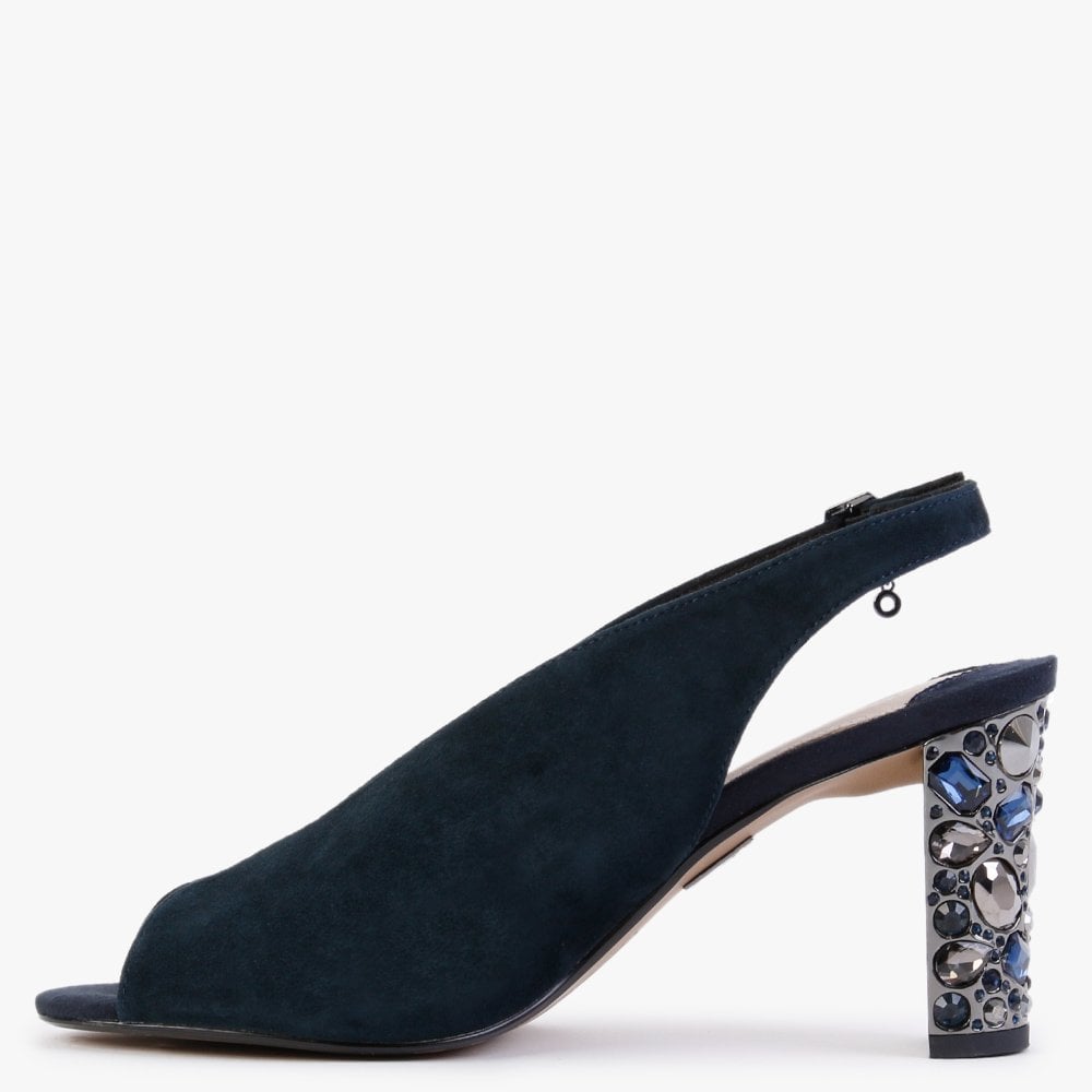Meloni Navy Suede Embellished Heeled Sandals