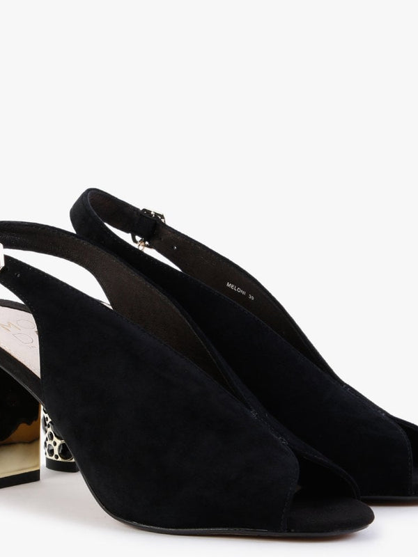 Meloni Black Suede Embellished Heeled Sandals