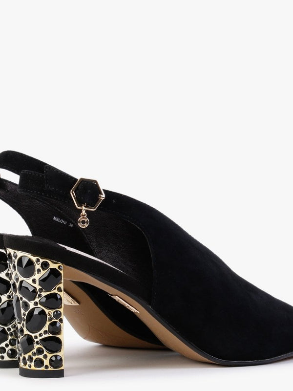 Meloni Black Suede Embellished Heeled Sandals