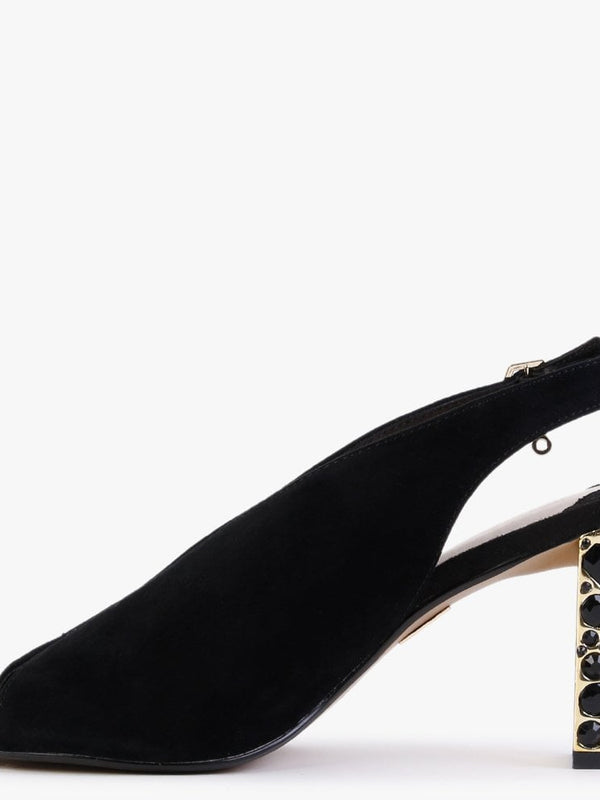Meloni Black Suede Embellished Heeled Sandals