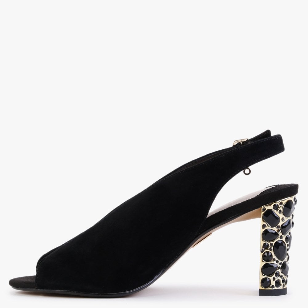 Meloni Black Suede Embellished Heeled Sandals