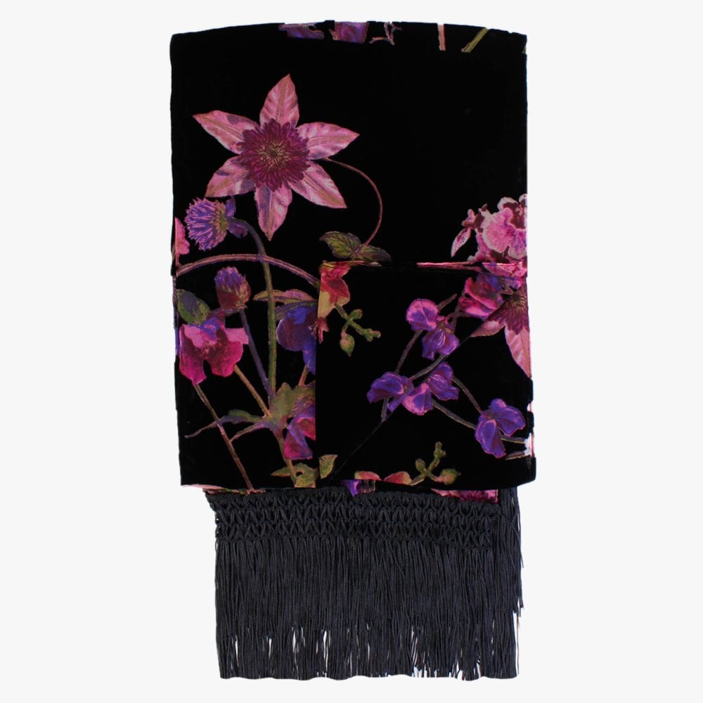 Devore Multi Floral Tassel Trim Scarf