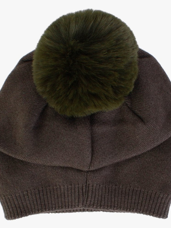 Khaki Slouchy Knitted Pom Pom Hat